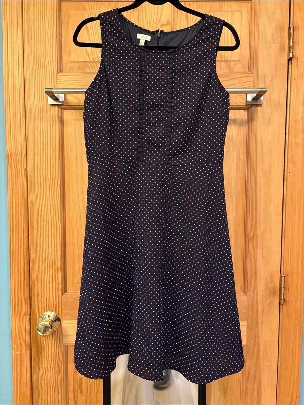 Sleeveless Black Polka Dot A Line Midi Dress Sz 10P